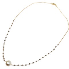 16" Natural Brown Diamond(3.00 Carat) and South Sea Pearl Necklace in 18KY Gold