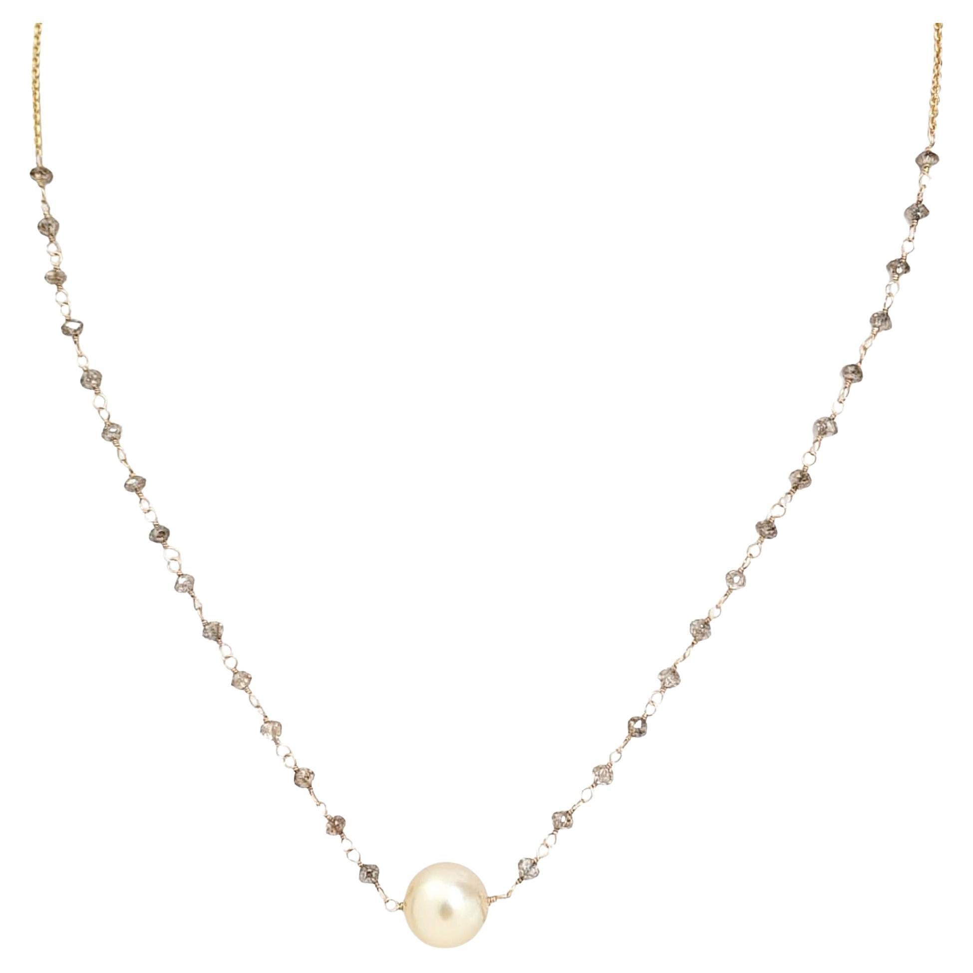 16" Natural Brown Diamond(3.00 Carat) and South Sea Pearl Necklace in 18KY Gold For Sale