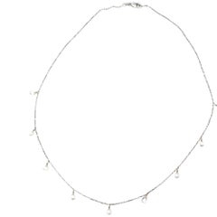 16" Natural White Diamond(3.00ct) Briolette Drop Necklace in 18K White Gold