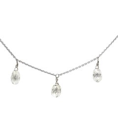 Platinum Drop Necklace with 5.73ct Natural White Diamond Briolettes, 16"