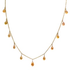 16" Orange Sapphire Briolette Necklace in 18 Karat Yellow Gold