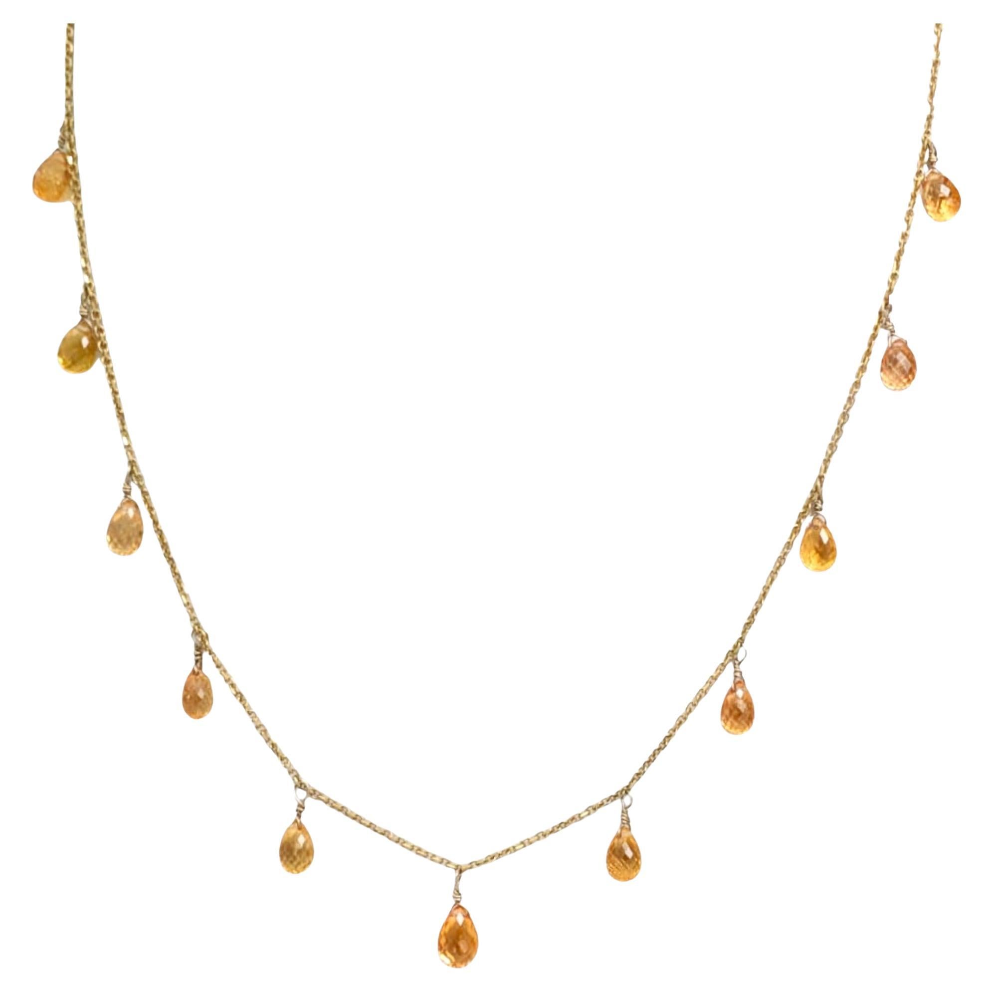 16" Orange Sapphire Briolette Necklace in 18 Karat Yellow Gold