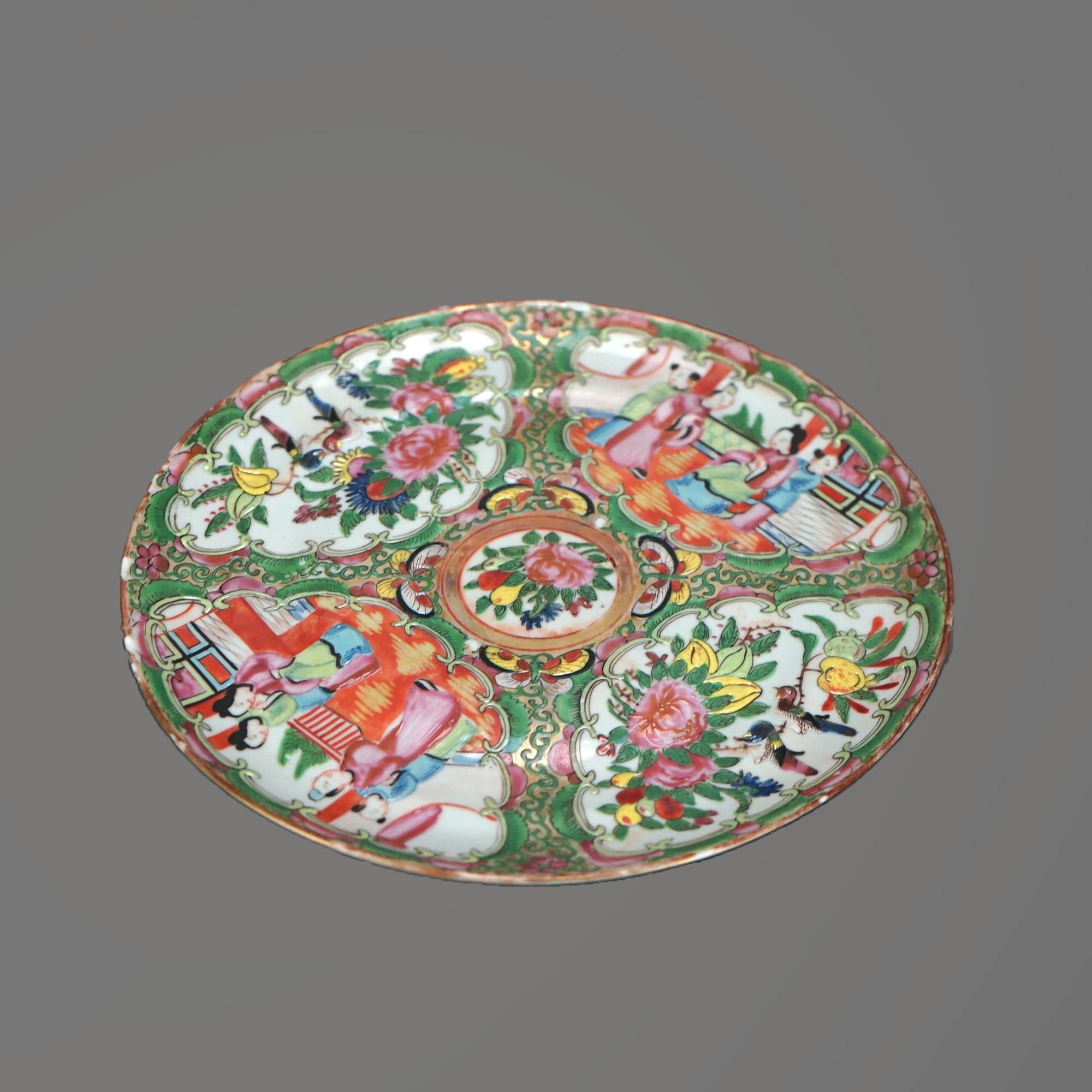 16 Piece Antique Rose Medallion Enameled Porcelain Plates & Saucers C1920 5