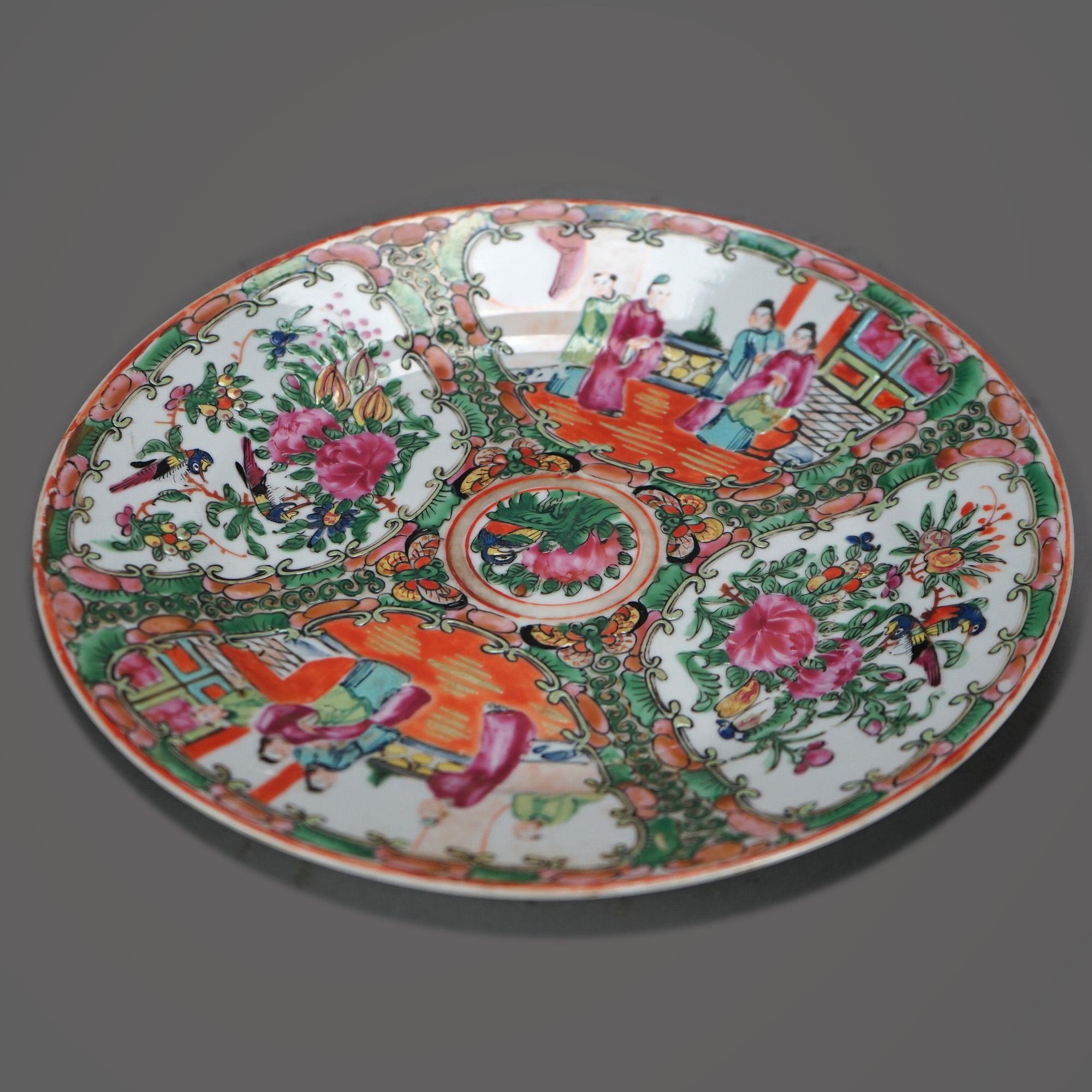 16 Piece Antique Rose Medallion Enameled Porcelain Plates & Saucers C1920 6