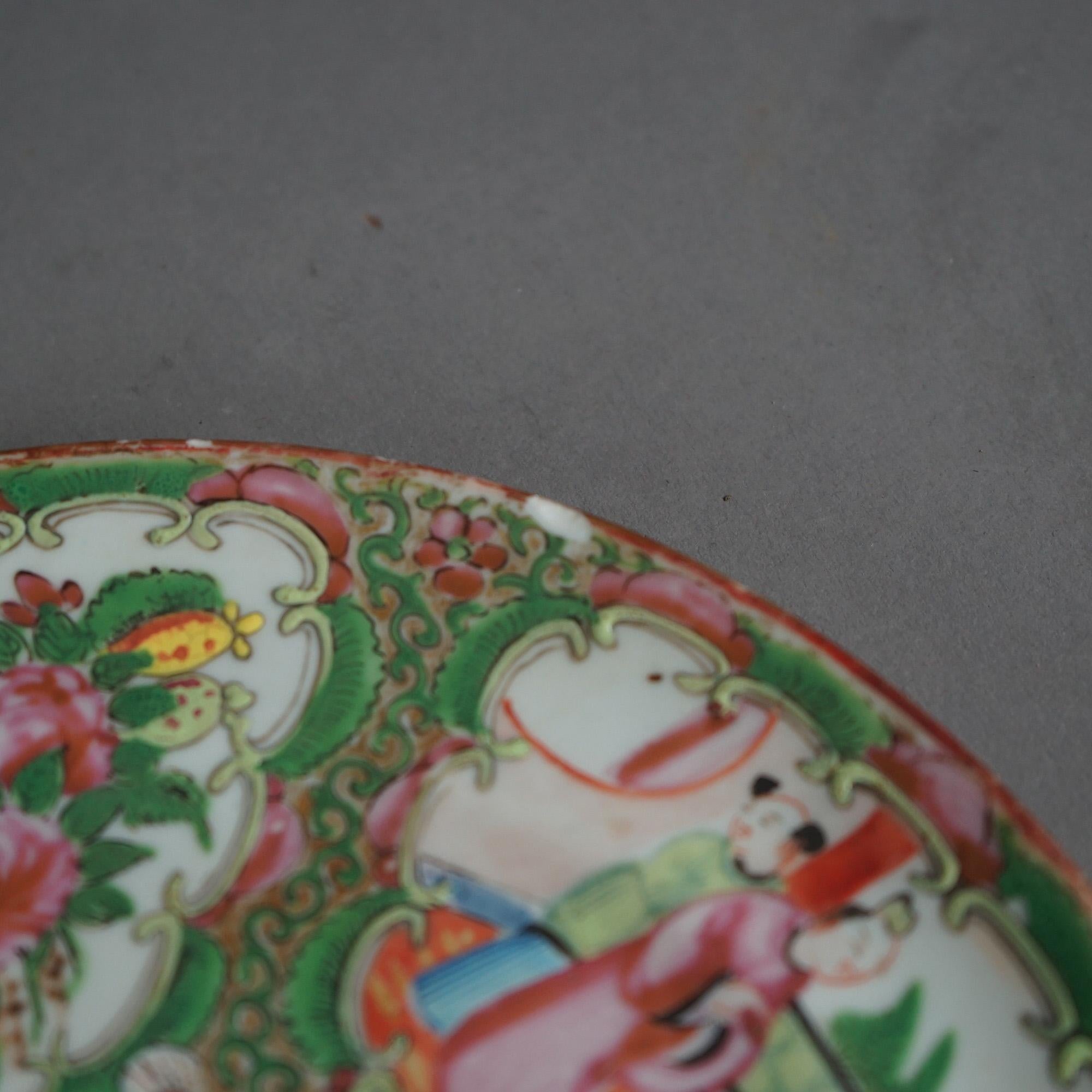 Asian 16 Piece Antique Rose Medallion Enameled Porcelain Plates & Saucers C1920