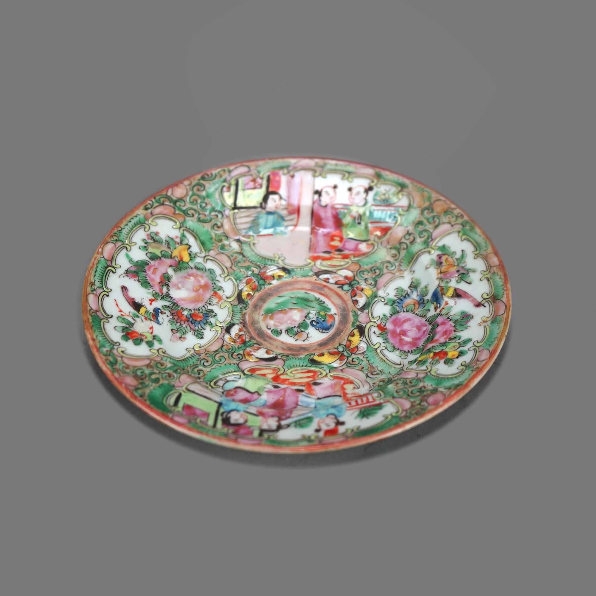 16 Piece Antique Rose Medallion Enameled Porcelain Plates & Saucers C1920 2