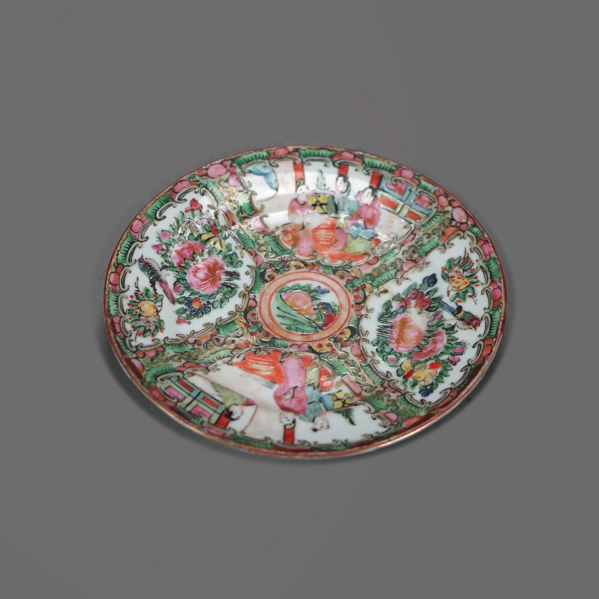 16 Piece Antique Rose Medallion Enameled Porcelain Plates & Saucers C1920 3