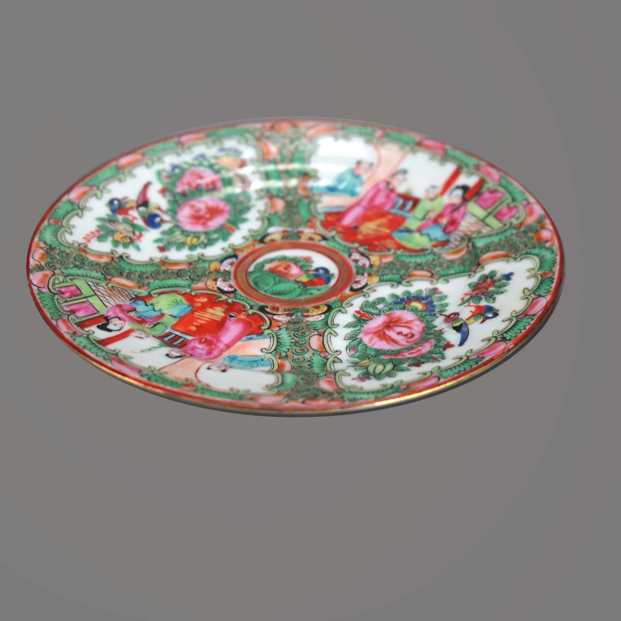 16 Piece Antique Rose Medallion Enameled Porcelain Plates & Saucers C1920 4