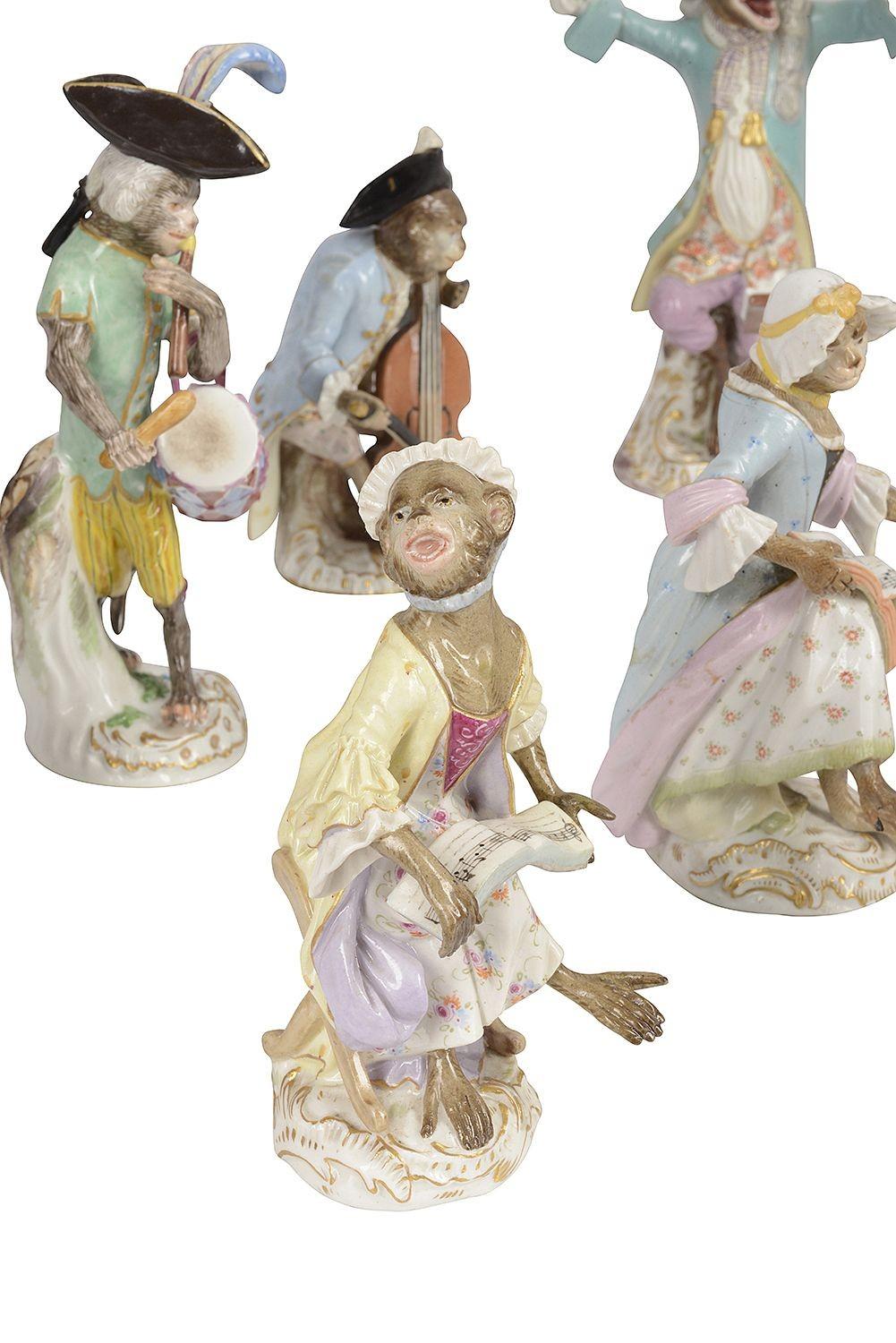 Hand-Painted 16 Piece Meissen Monkey Band, circa 1890 For Sale