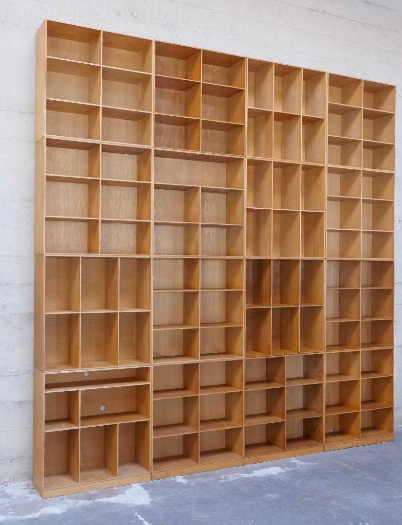 Scandinavian Modern 16-piece Oak Bookcase System by Mogens Koch for Rud. Rasmussen