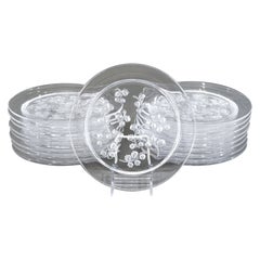 16 Signed Lalique Crystal "Muguet" Pattern Dessert Plates "Lily of the Valley"
