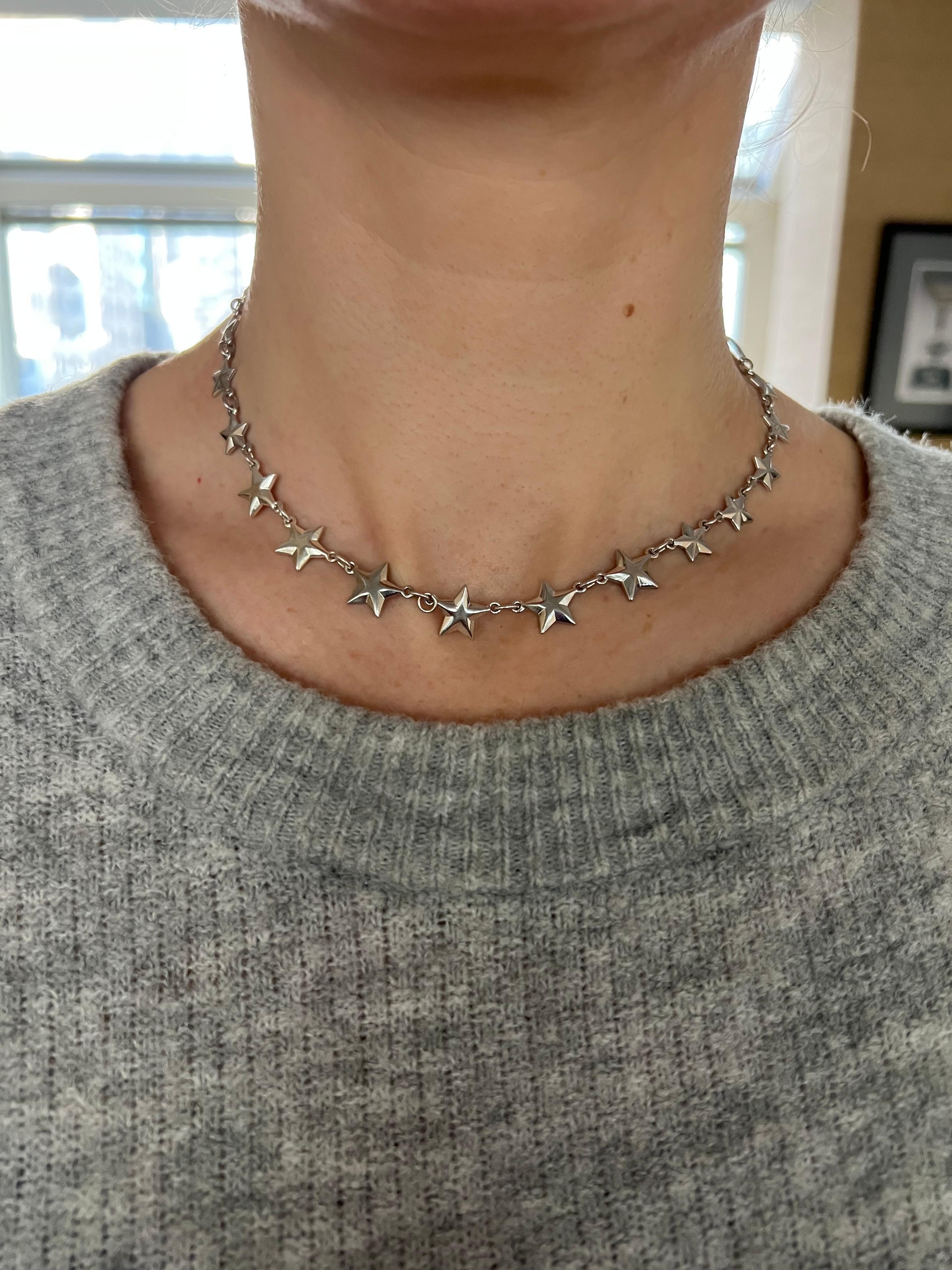 Women's or Men's Sterling Silver Star Choker Necklace For Sale