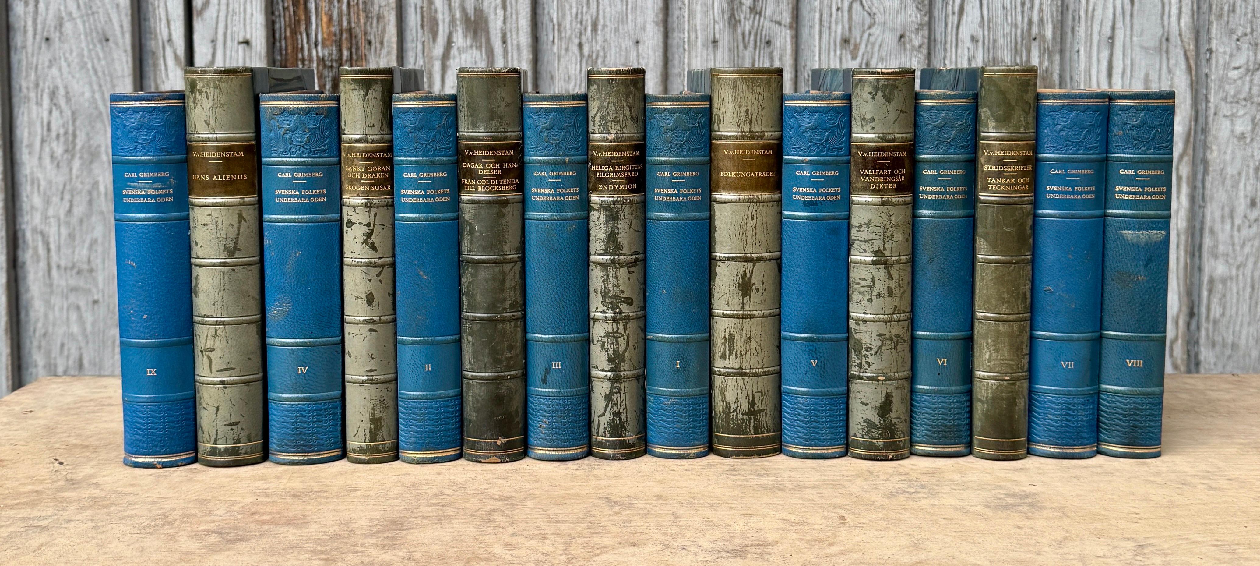 16 libri svedesi del XX secolo rilegati in pelle di colore blu in vendita 5