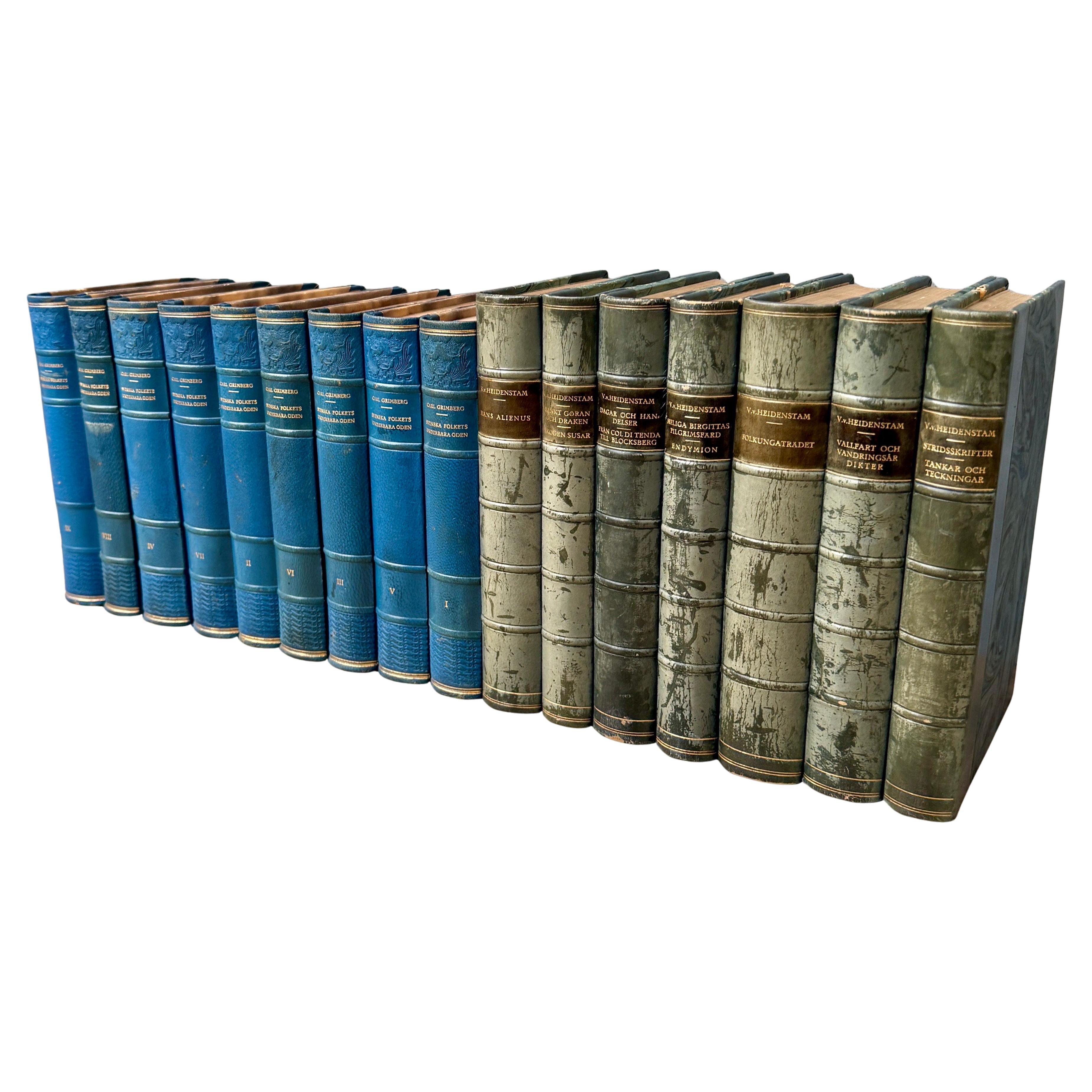 Svedese 16 libri svedesi del XX secolo rilegati in pelle di colore blu in vendita