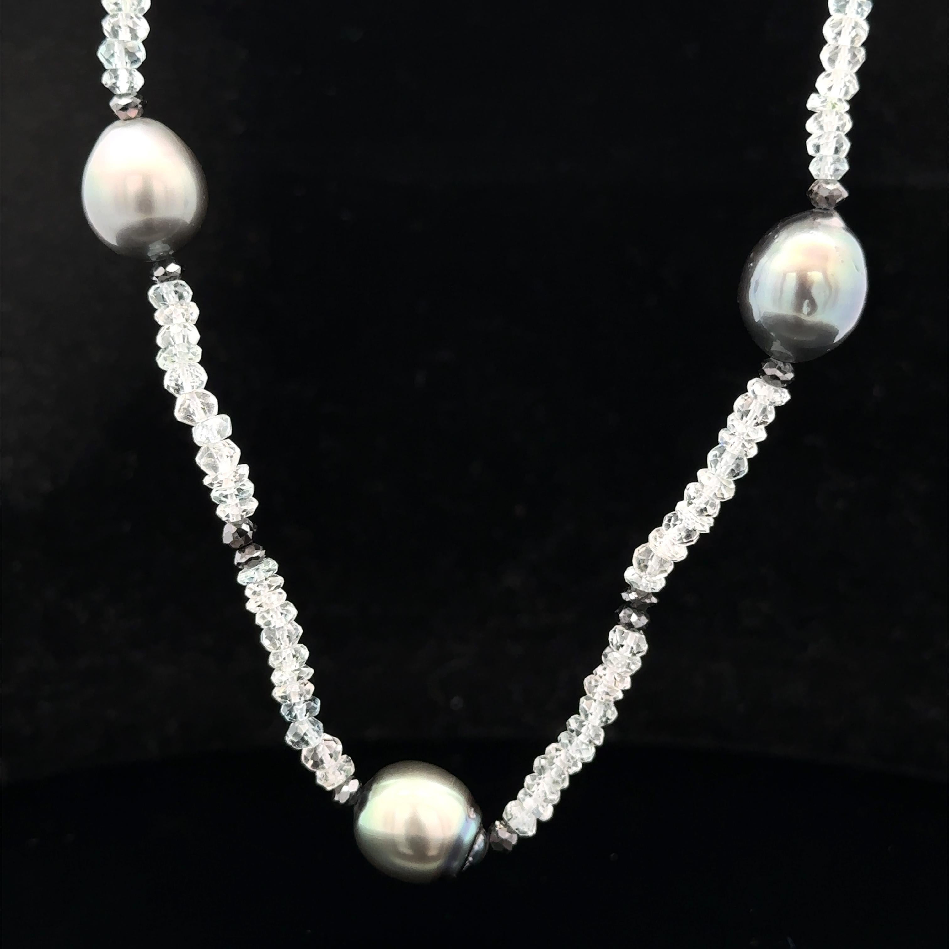 Collana con fili di perle di Tahiti e cristalli di rocca da 16