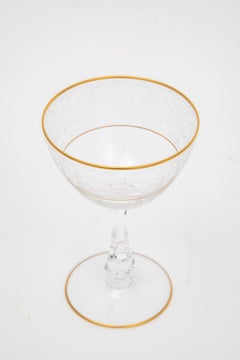 16 Vintage Champagne or Cocktail Coupes Trimmed in 24 Karat Gold Etched Design