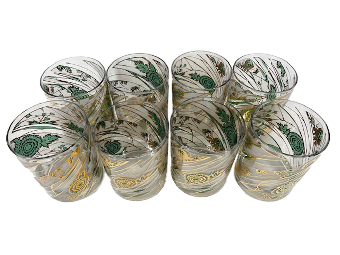 Américain 16 Vieux Culver LTD. 8 boules de haut et 8 rochers avec chrysanthèmes vert émeraude  en vente