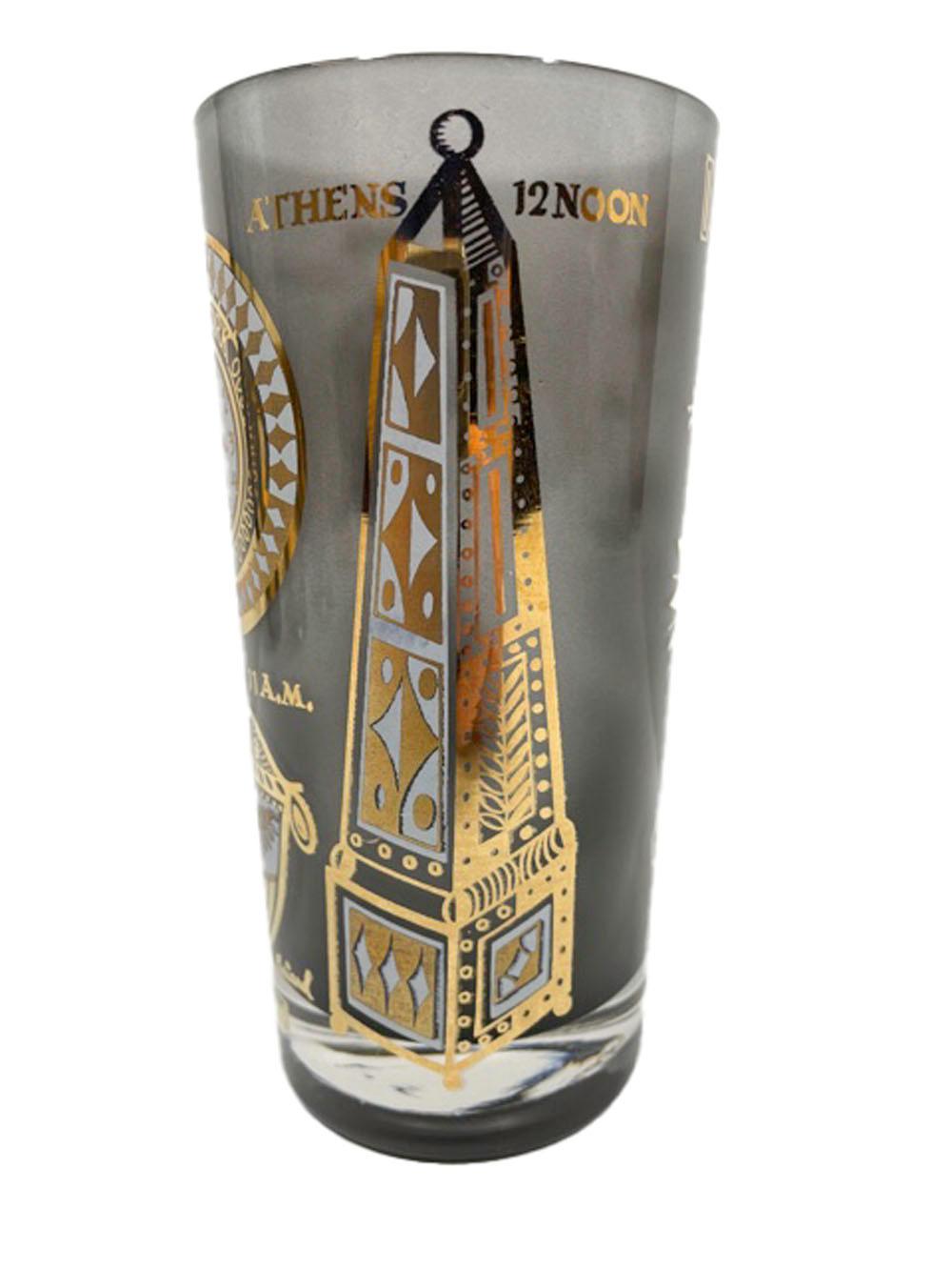 16 Vintage-Gläser von Georges Briard, International Time Zone, 8 Trinkgläser, 8 Steine (Glas) im Angebot