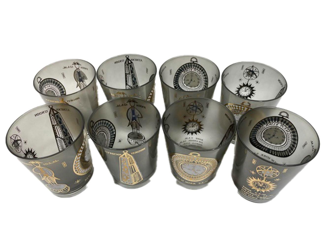 16 Vintage-Gläser von Georges Briard, International Time Zone, 8 Trinkgläser, 8 Steine im Angebot 2