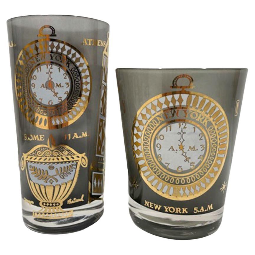 16 verres vintage Georges Briard International Time Zone, 8 boules de haut, 8 rochers en vente