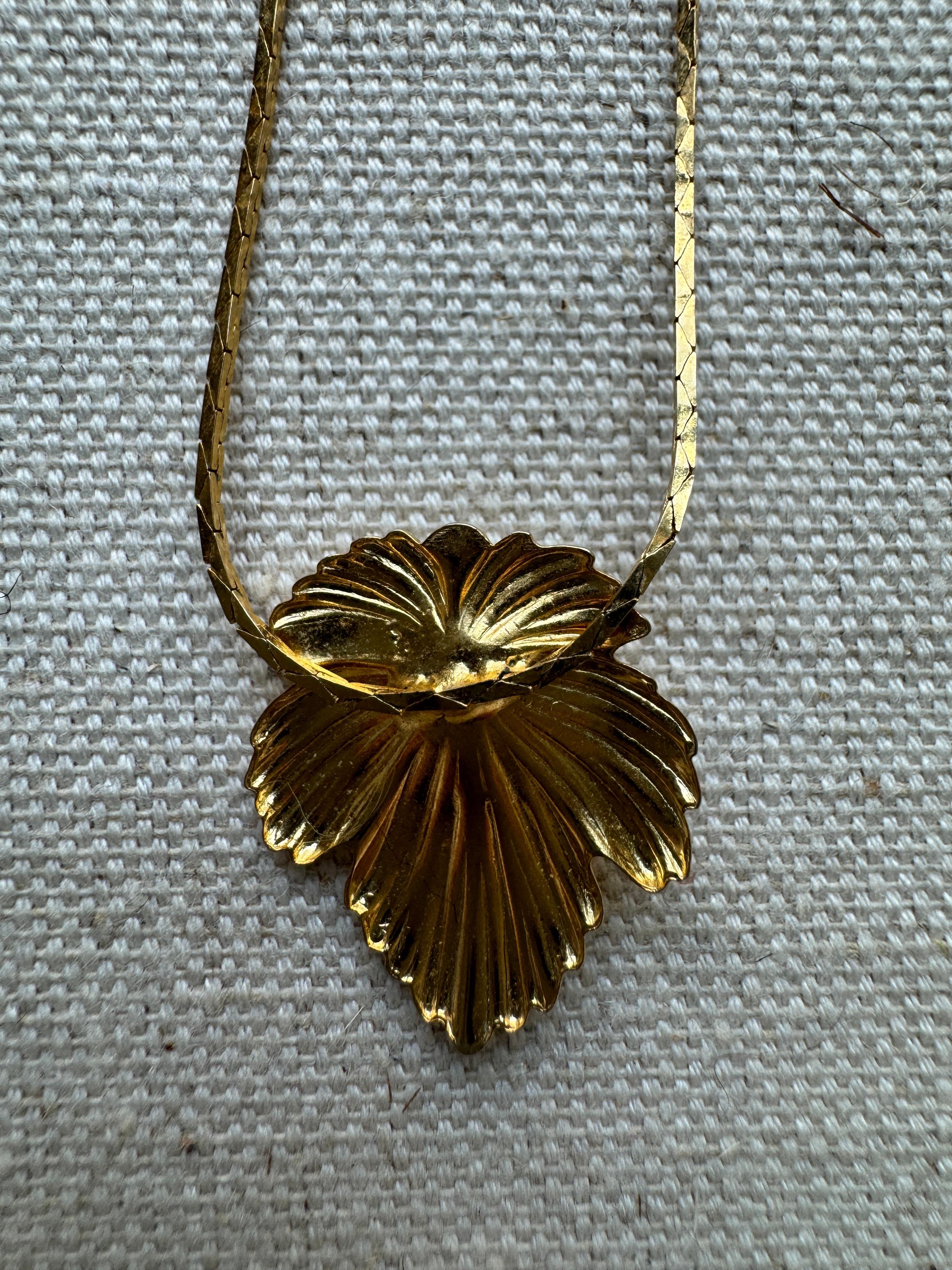 Art Déco Collana di foglie di palma placcate in oro vintage da 16