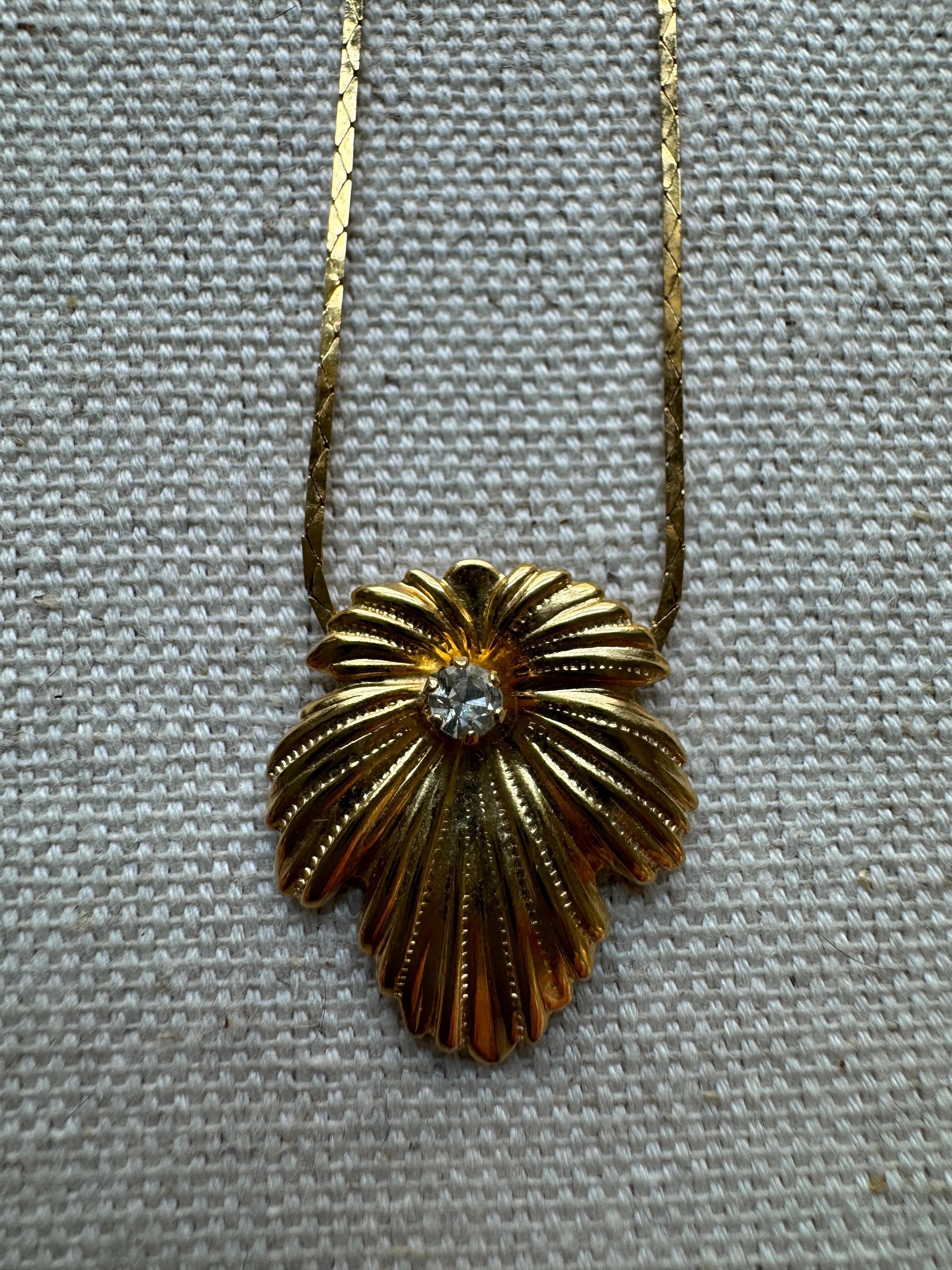 Donna Collana di foglie di palma placcate in oro vintage da 16