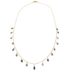 Vintage 16" Collier Briolette en or jaune 18 carats avec diamant gris (10.00CT)