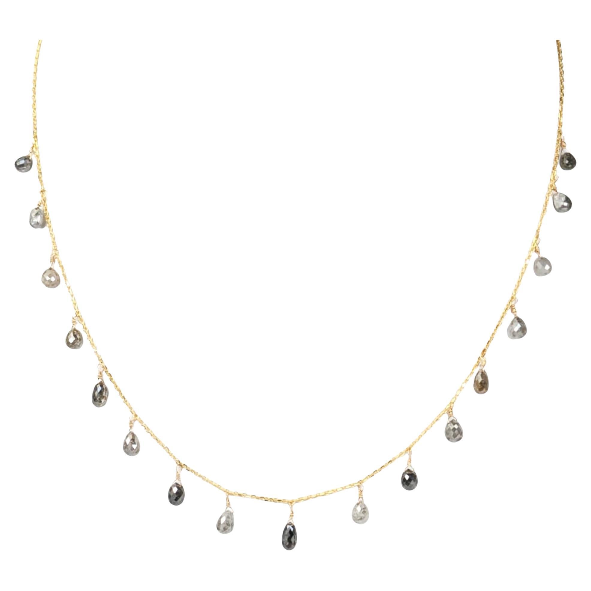 Collar Briolette Vintage de Diamantes Grises(10.00CT) de 16" en Oro Amarillo de 18 Kilates en venta