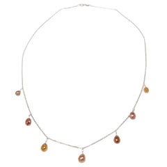 16" Vintage Natural Red Diamond Briolette(9.21ct ) Necklace in 18K White Gold