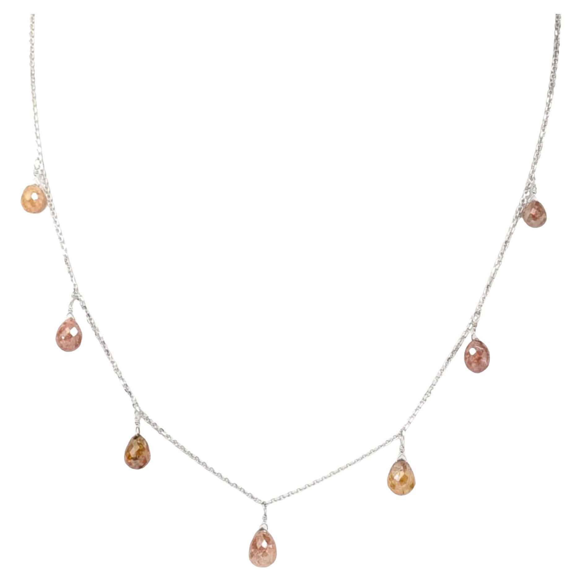 Collana vintage da 16" con diamanti rossi naturali a briolette (9,21 carati) in oro bianco 18 carati
