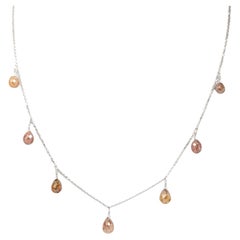 16" Vintage Natural Red Diamond Briolette(9.21ct ) Necklace in 18K White Gold