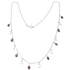 Vintage 16" Natural White and Brown Diamond(10.00 CT) Necklace in 18K White Gold