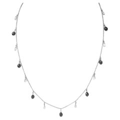 Vintage 16" White and Black Diamond(7.00ct) Drop Necklace in 18K White Gold