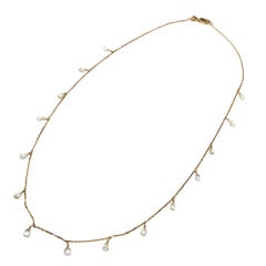 Vintage 18K Yellow Gold Necklace with 4.26ct White Diamond Briolettes, 16"