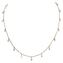 Vintage 18K Yellow Gold Necklace with 4.26ct White Diamond Briolettes, 16"