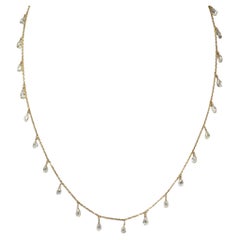 Vintage 18K Gold Drop Necklace with 5.87ct White Diamond Briolettes, 16"