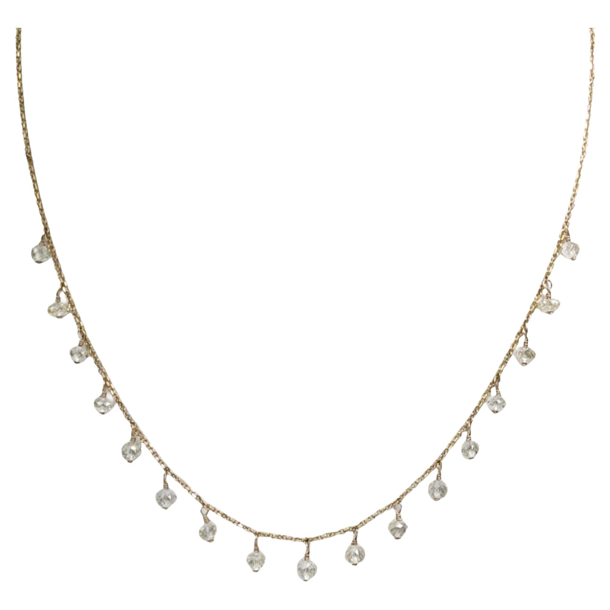 Collar Vintage de Gota de Diamante Blanco Natural(6,65ct) de 16" en Oro Amarillo de 18K