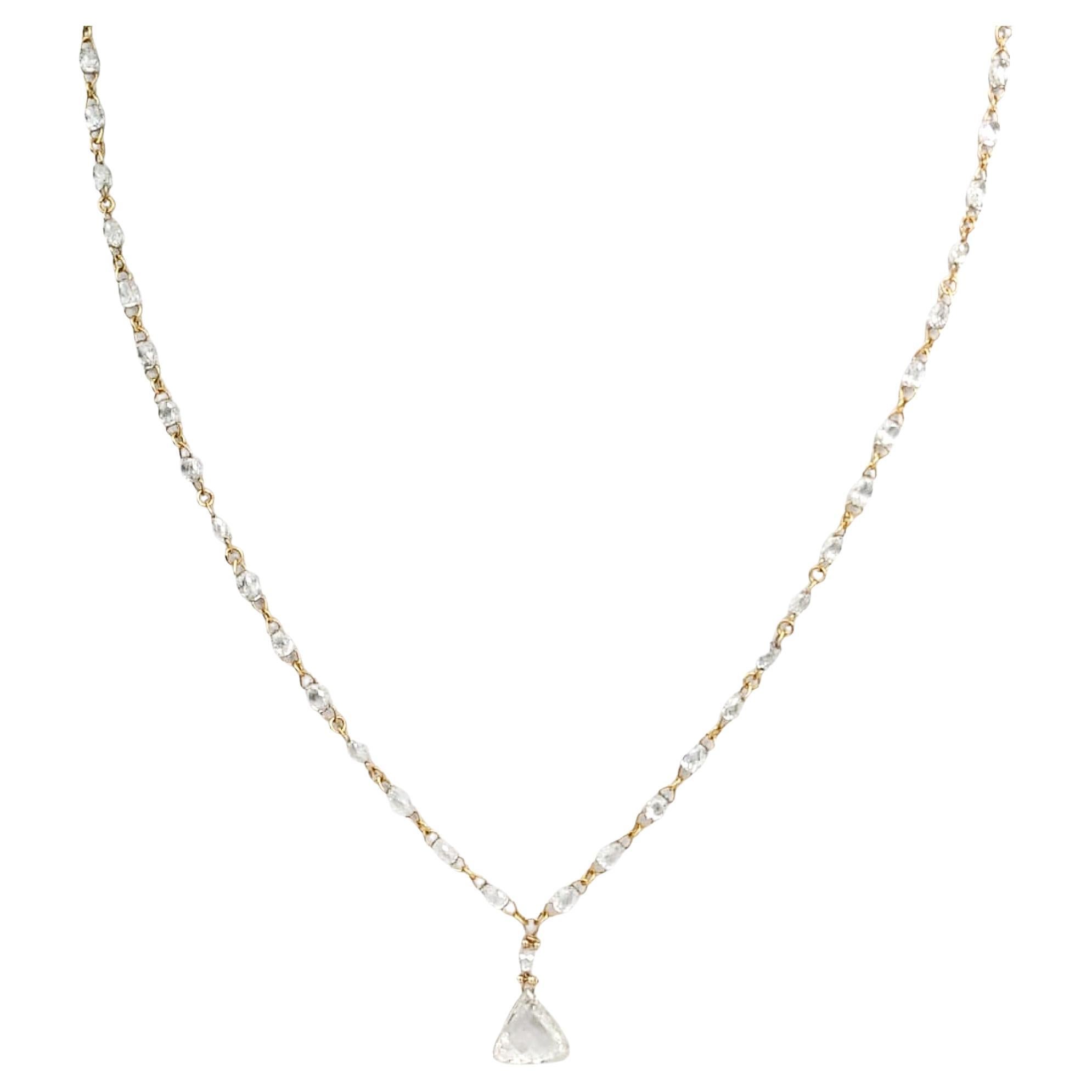 Vintage 16.75" White Diamond(8.17ct) Drop Necklace in 18K Yellow Gold For Sale