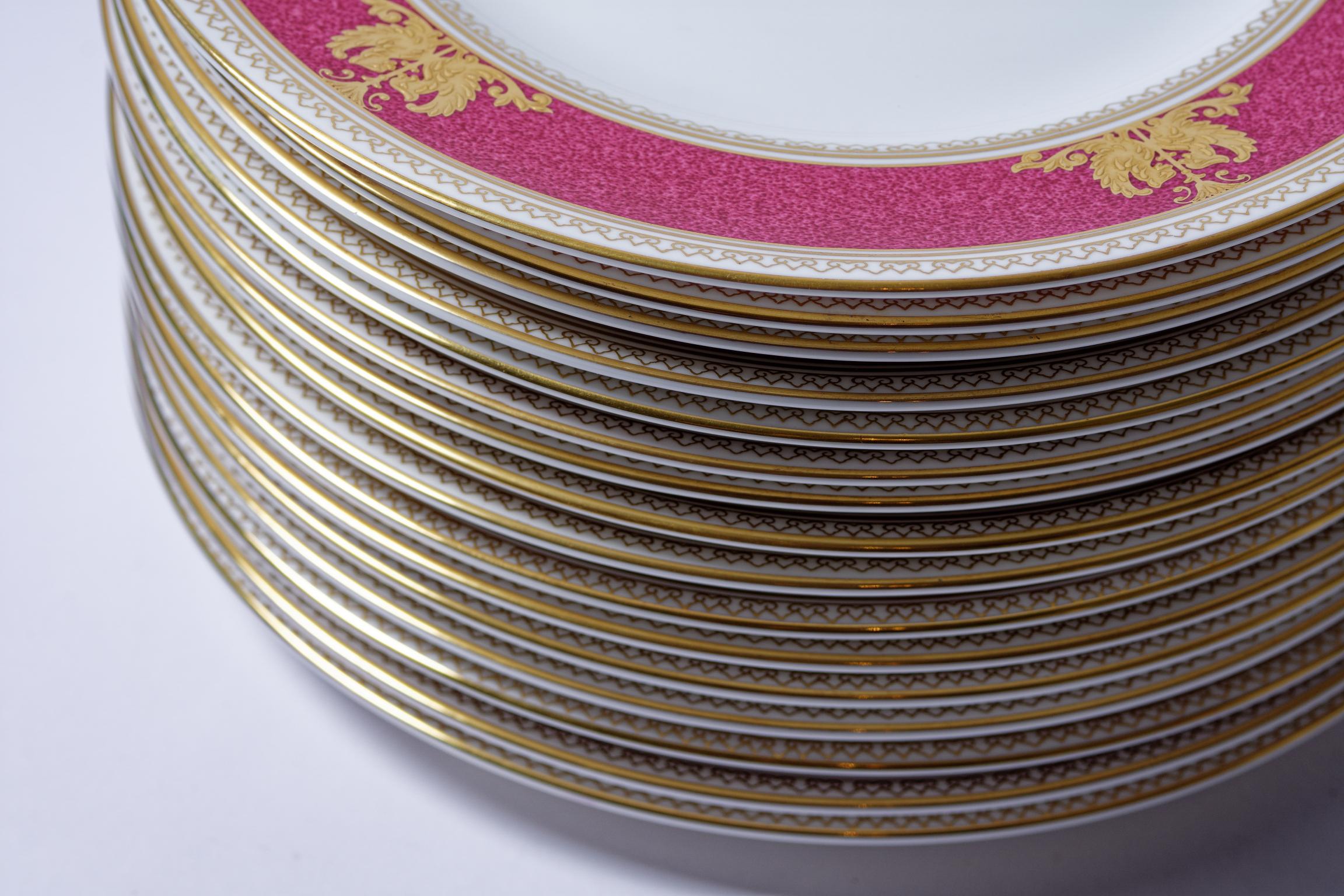 Mid-20th Century 16 Vintage Wedgwood Ruby Gilt Encrusted Dessert or First Course Plates For Sale