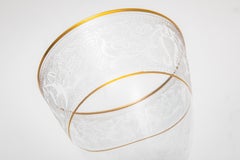 16 Vintage Wine Glasses, Double 24 Karat Gold Trim With Etched Design Cut Stem