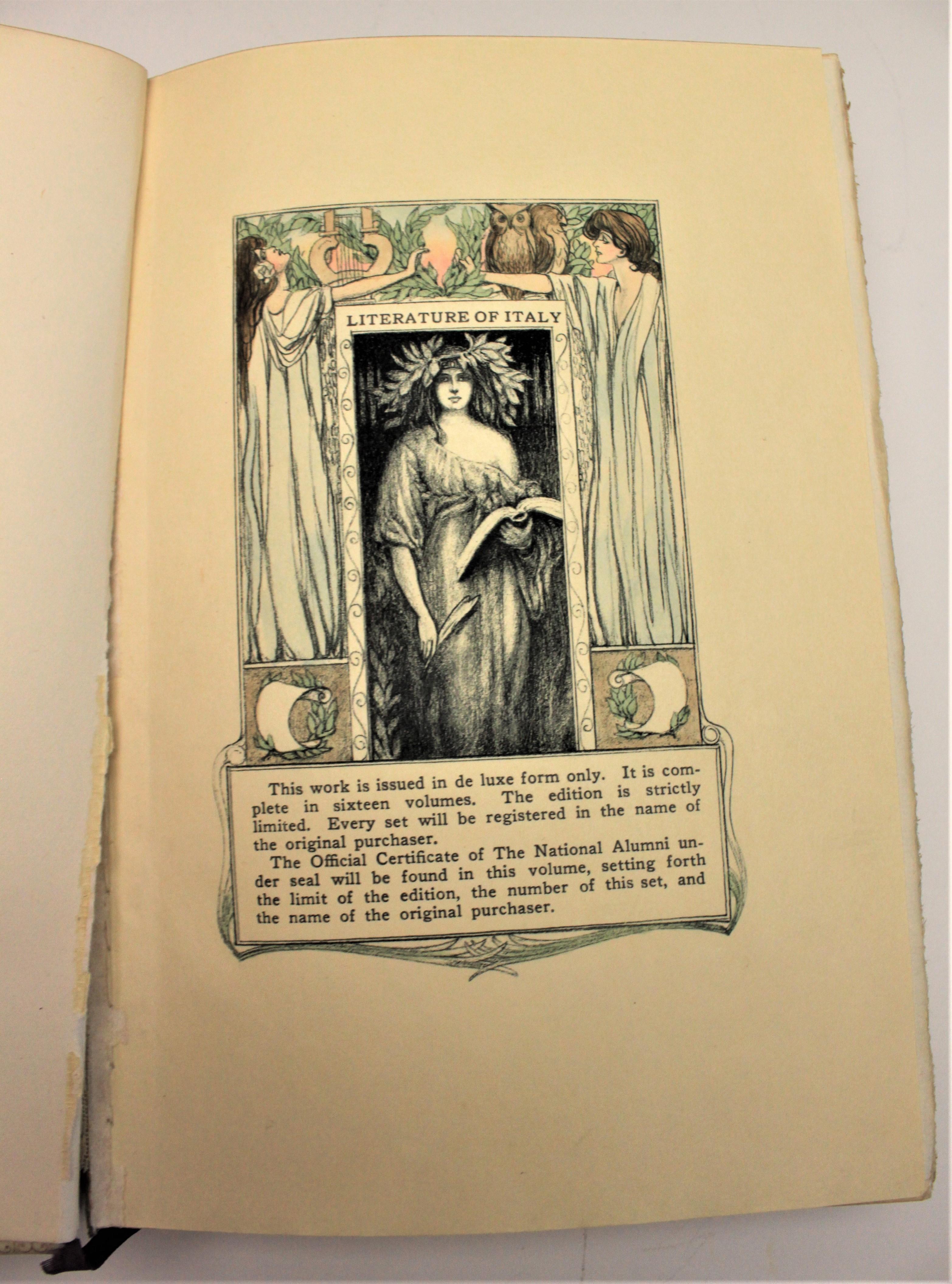 16 Bände, Buchset der Literatur Italiens von 1265–1907 für Walter Rawlings (20. Jahrhundert)