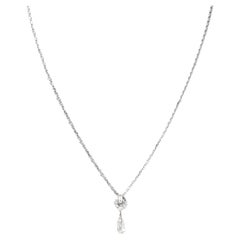 Pendentif 16" en or blanc 14K diamant blanc (1.02ct) en forme de cercle avec goutte d'eau en forme de briolette