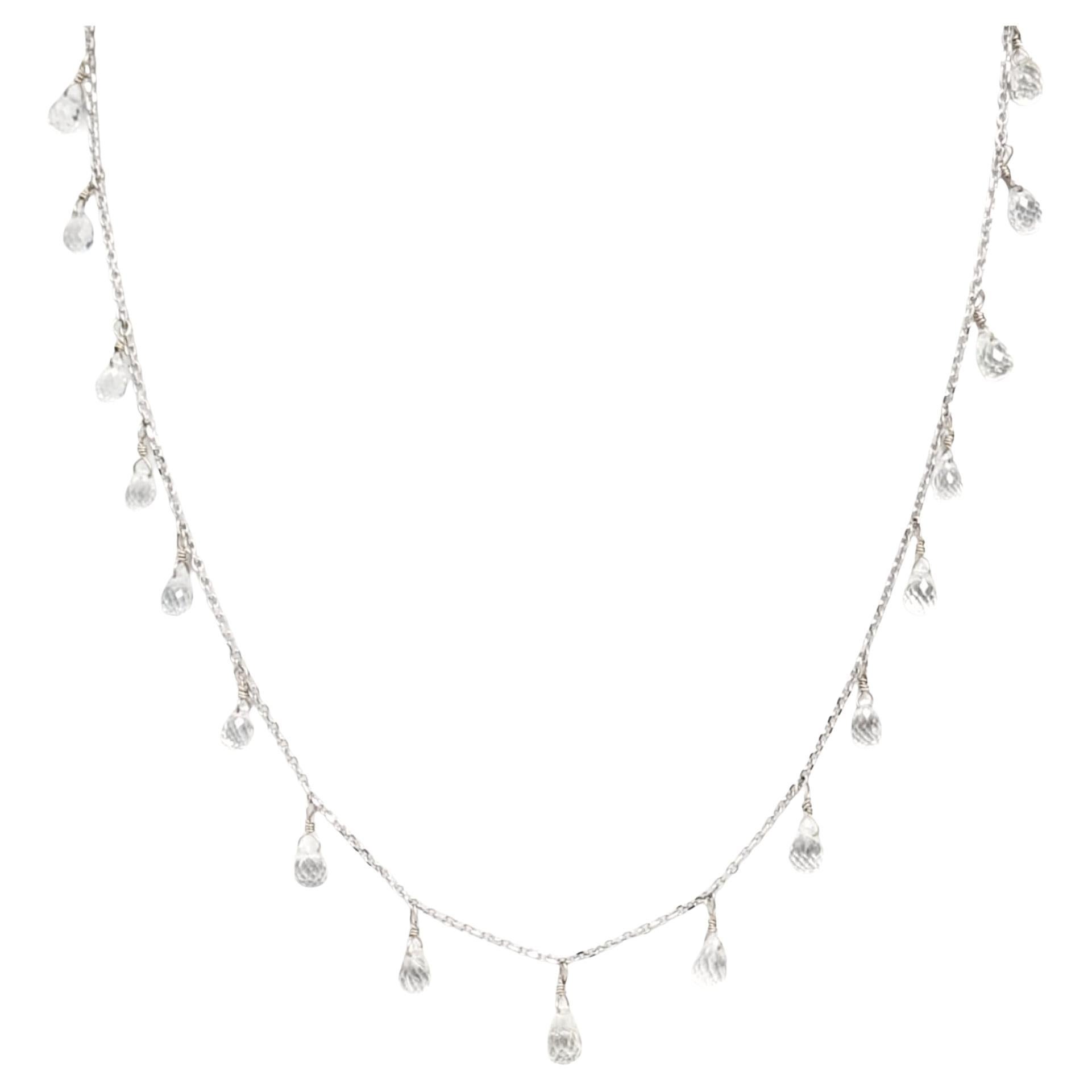 16" White Sapphire Briolette Necklace in 18 Karat White Gold For Sale