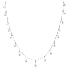 16" White Sapphire Briolette Necklace in 18 Karat White Gold