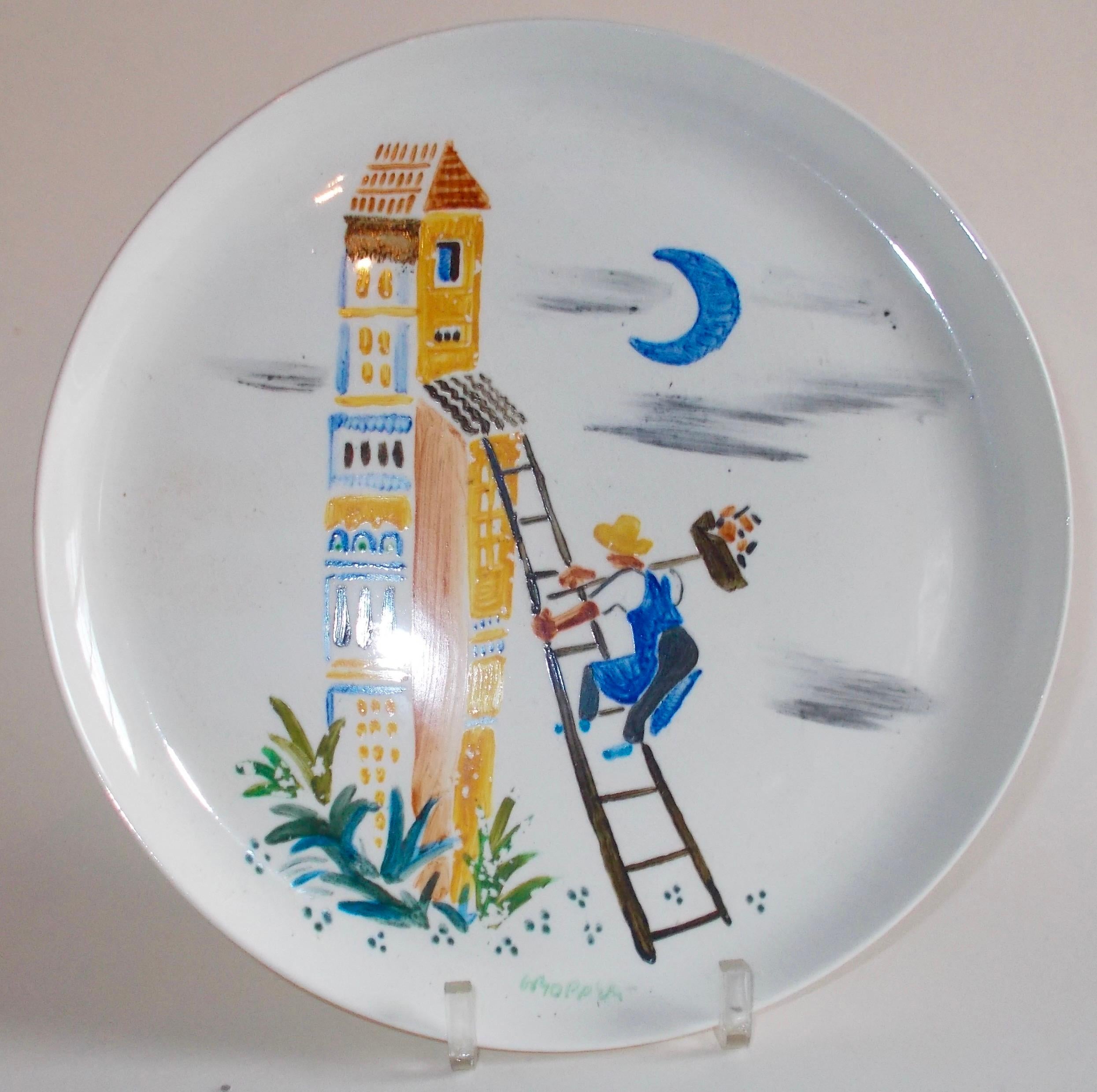 16 William Gropper Oil Painted Dishes For Sale 5