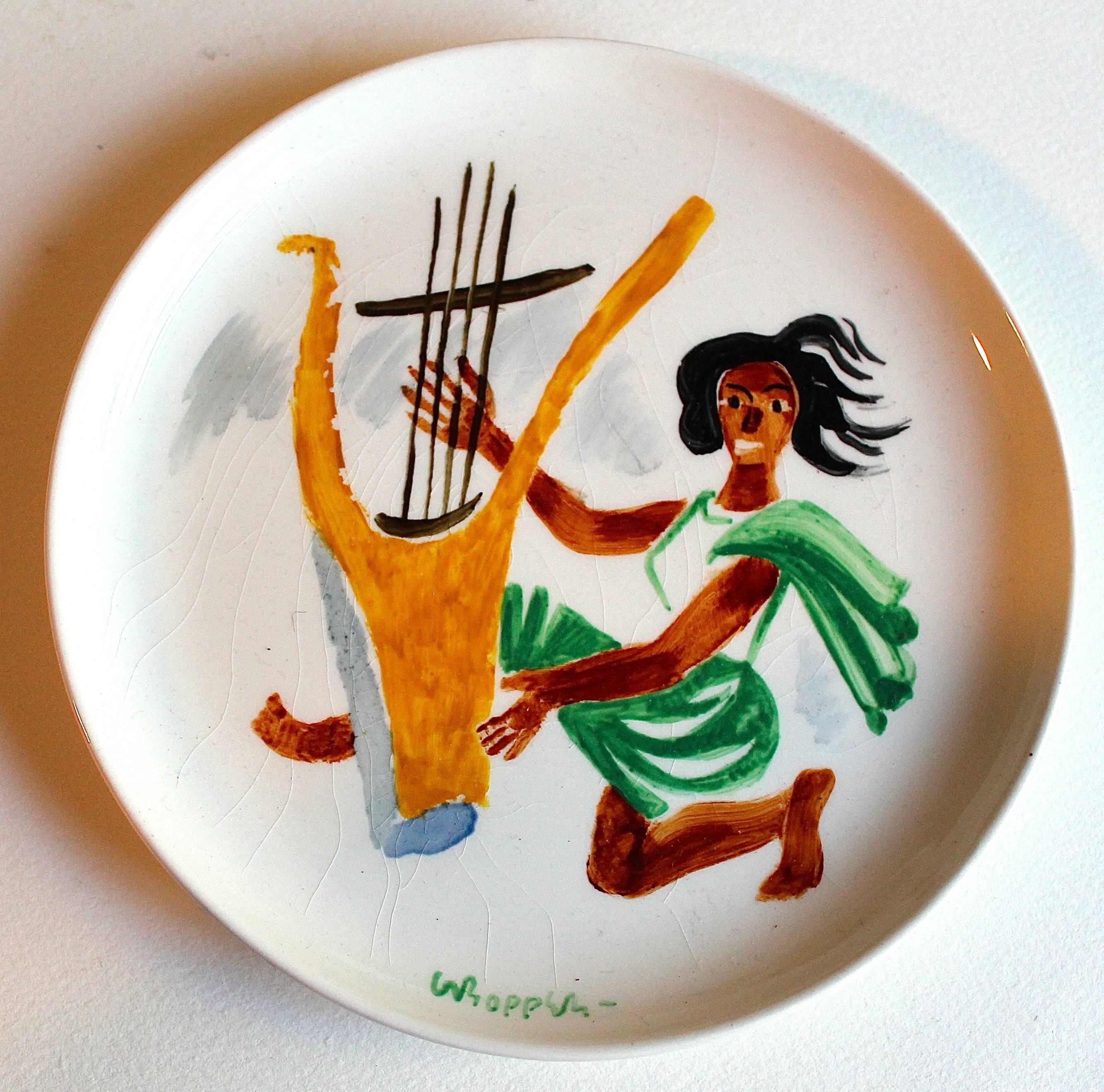 16 William Gropper Oil Painted Dishes In Good Condition For Sale In Sharon, CT