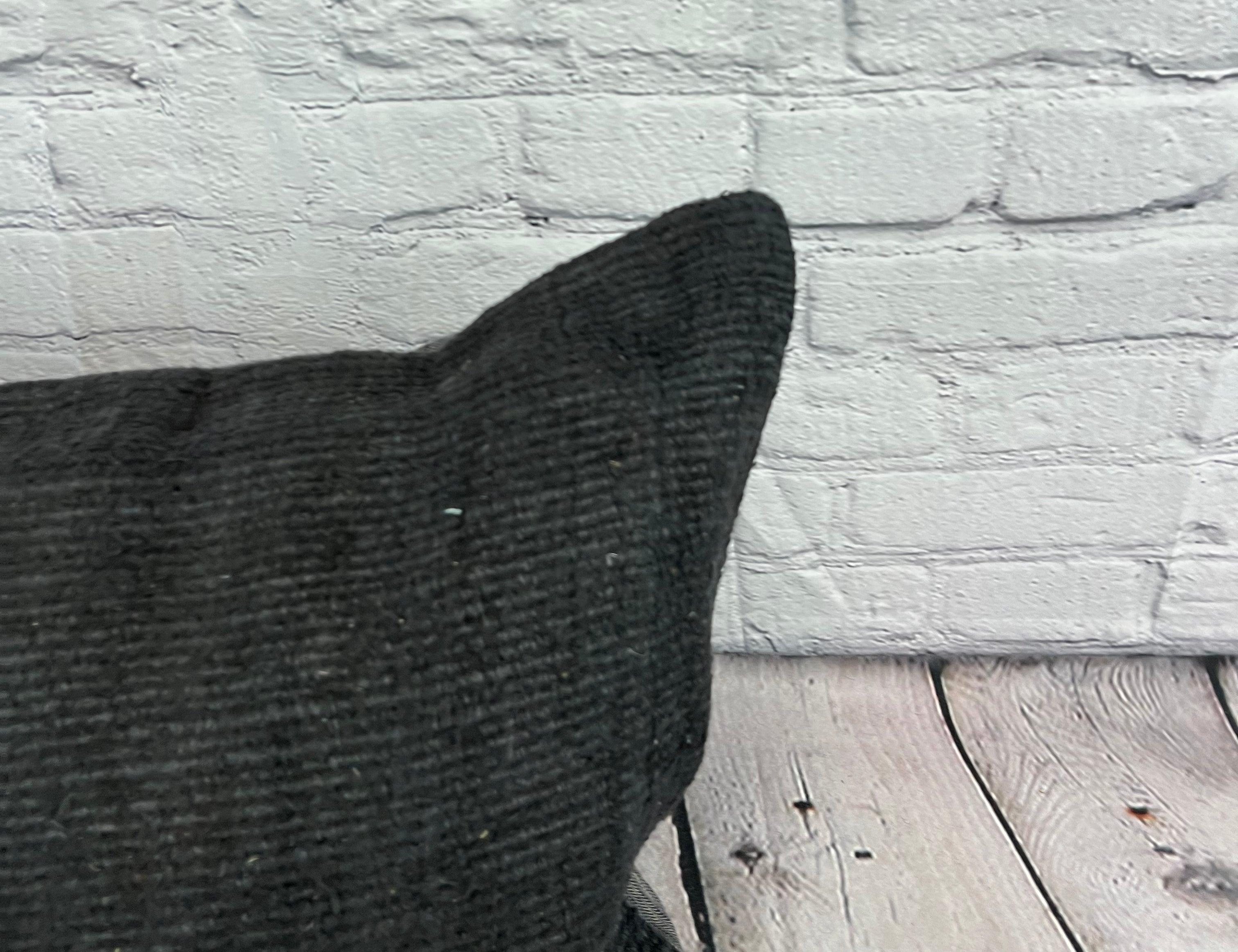 Annodato a mano 16 x 24 Cuscino Hempe Cuscino Turco Nature Cuscino Nero Copri Cuscino #6053 in vendita