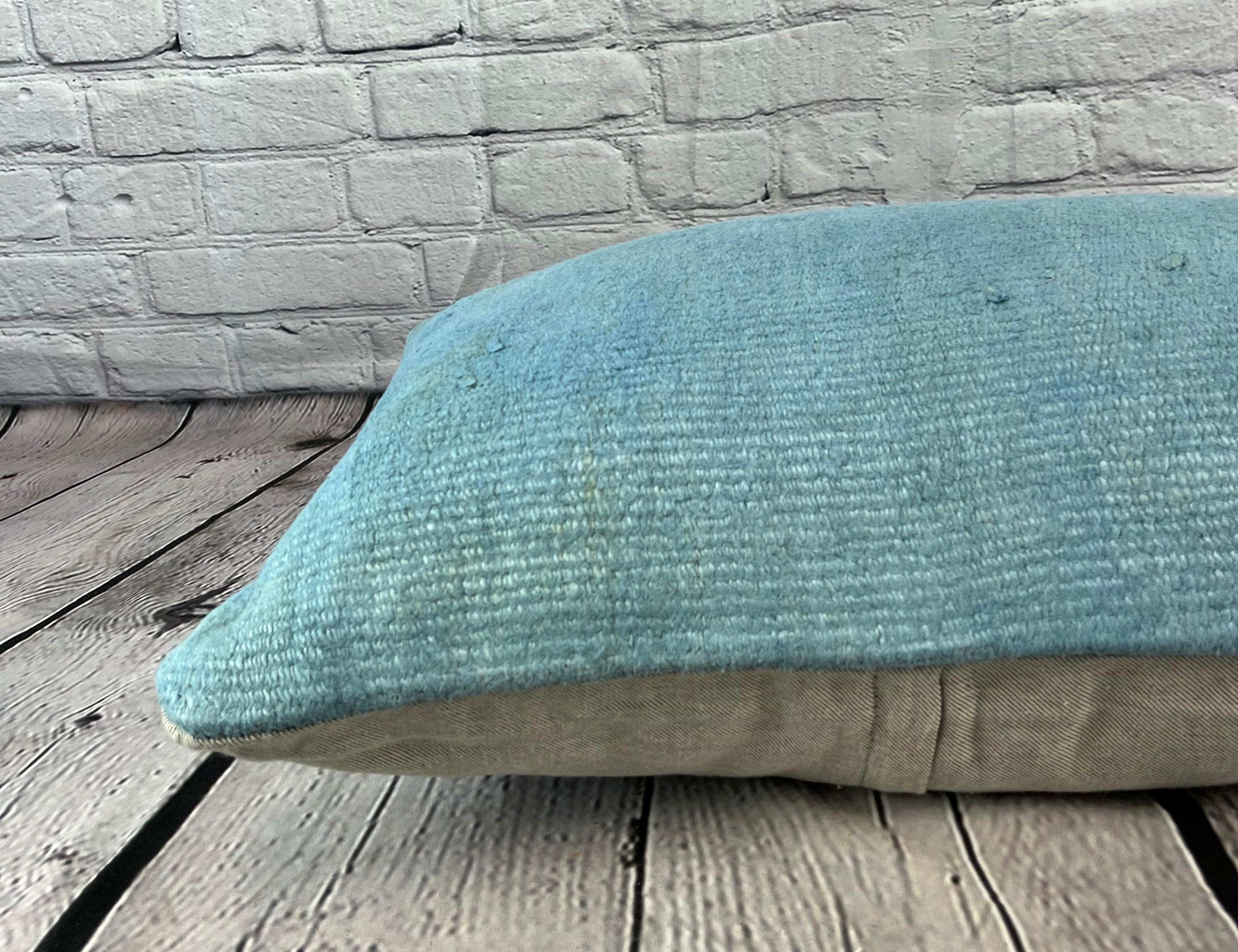 16 x 24 Cojín de cáñamo Cojín turco Cojín azul natural Funda de cojín #6208 Anudado a mano en venta