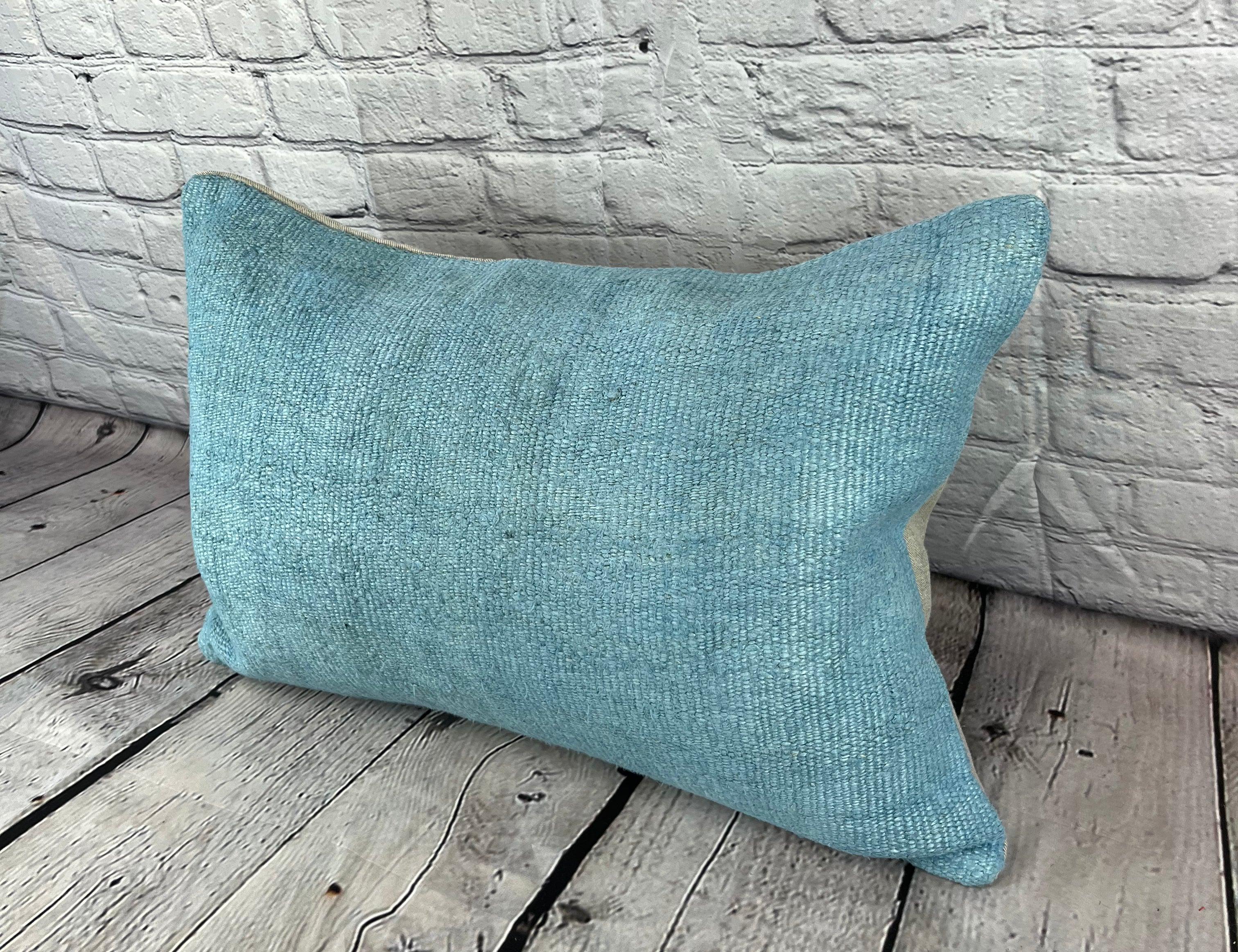 16 x 24 Hemp Pillow Turkish Cushion Natural Blue Pillow Cushion Cover #6213 Elevate your home decor with our Hemp Pillow Turkish Cushion. This exquisite pillow cover, meticulously handwoven, adds a touch of elegance and sophistication to any space.