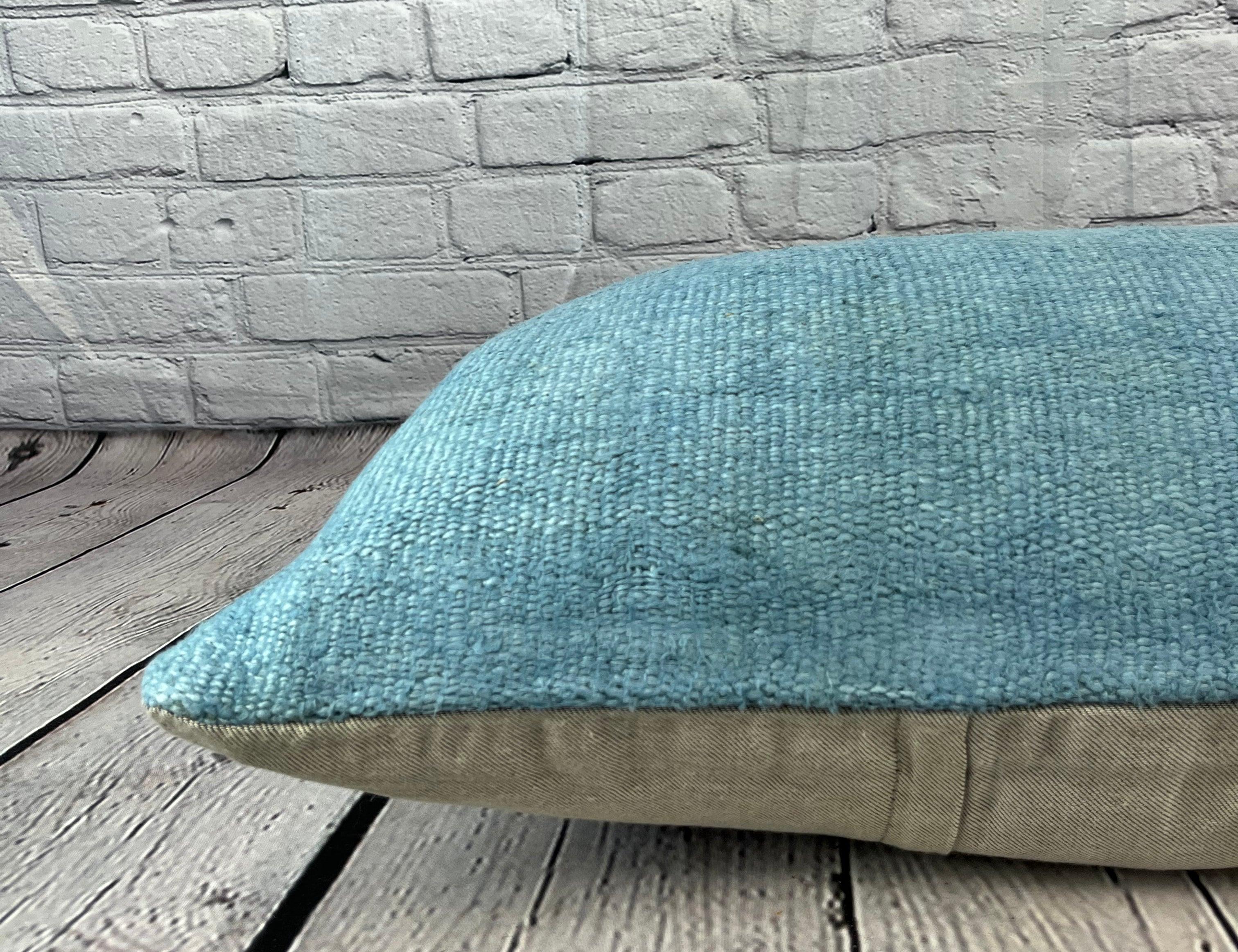 16 x 24 Hemp Pillow Turkish Cushion Natural Blue Pillow Cushion Cover #6213 In New Condition For Sale In Houston, TX